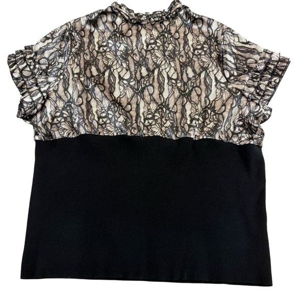 Lane Bryant Womens Plus Size 22/24 Black Floral Satin Lace Short Sleeve Top - Picture 4 of 10